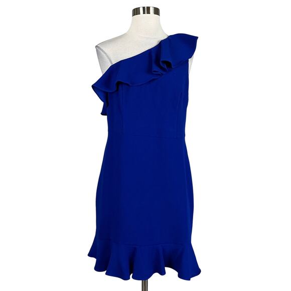 Aidan Mattox One Shoulder Mini Sheath Cocktail Dress Blue Size 10 Sleeveless - Picture 1 of 14